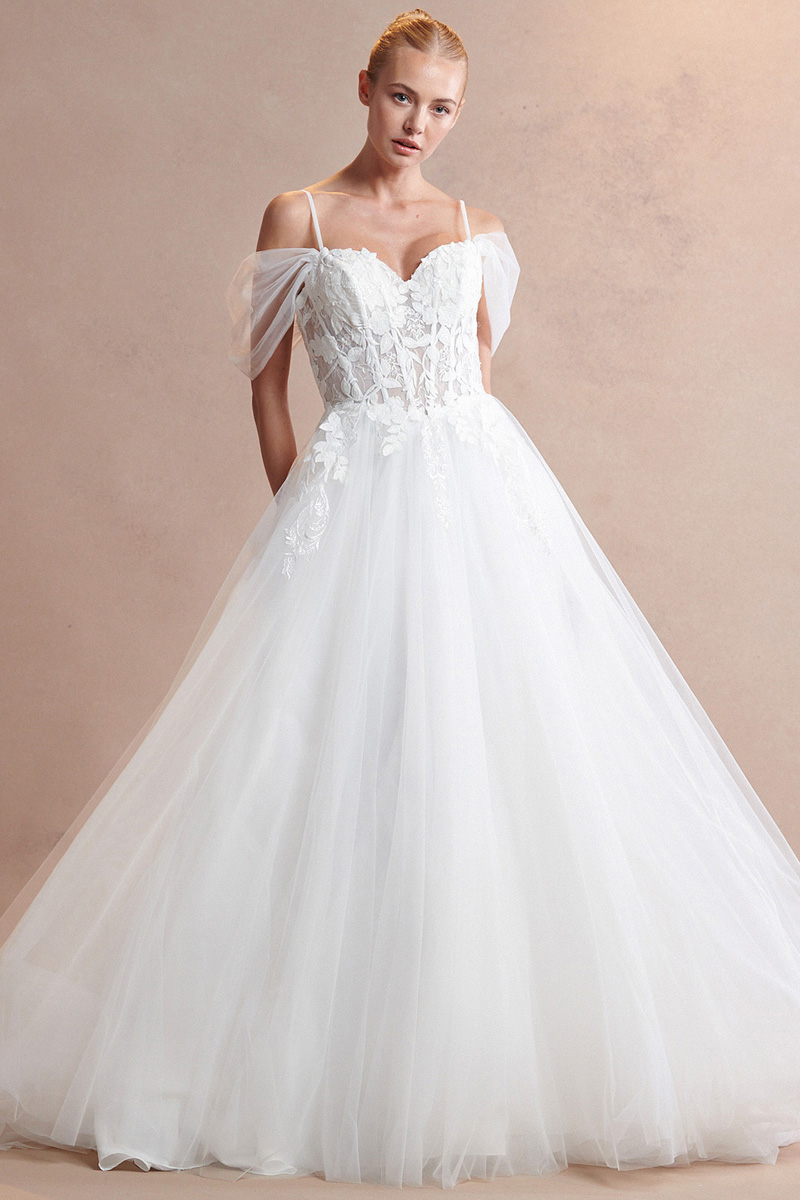 Off Shoulder Sweetheart Illusion Top Wedding Gown